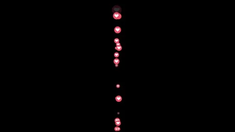 Stream of love emoticons floating upwards animation isolated on black background Vídeos de archivo 332127027