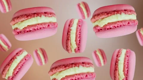 A stream of many different diameters French macaroon cookies. 4k - Valentine's Stock Footage 168618602