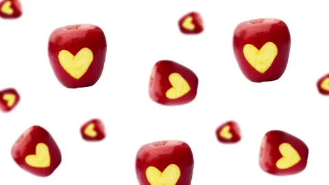 A stream of many different diameters Juicy red apple representing love. Stock Footage 168618412