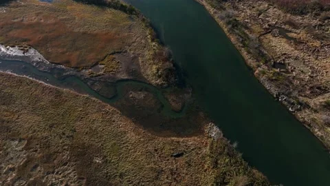 Stream in marshland, overhead tracking shot - 4K Video stock 227244057