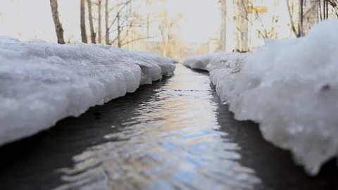 The stream melts snow in the spring Stock Footage 127711714