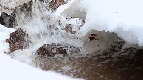 The stream melts snow in the spring Stock Footage 127711813