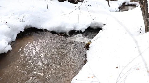 The stream melts snow in the spring Stock Footage 127712835