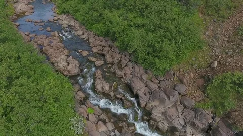 The stream of a mountain river moves between rocks in Iceland. Andreev. Stock Footage