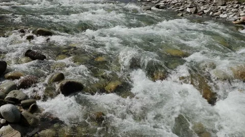 The stream of the mountain stream. Close-up on the water. Slow motion. Stock Footage 155154451