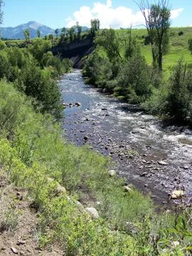 Stream in mountain valley Foto stock