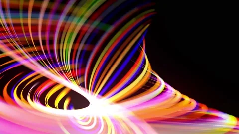 Stream of multicolored neon lines form spiral shape, curls and pattern. Light Stock Footage 138037791