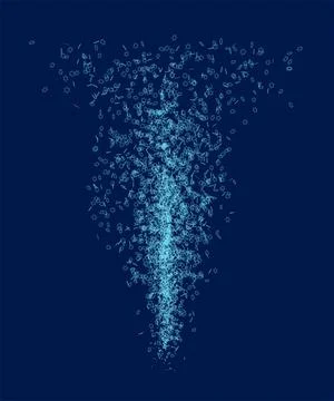 A stream of multiple stars made of blue lines isolated on a dark background. Illustrazione stock