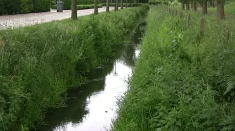 Stream next to a road Stockbeeldmateriaal 12669353