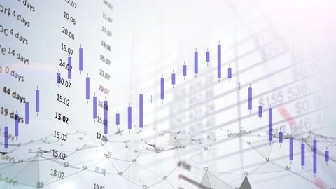 Stream of numbers, graphs and diagrams on a polygonal network. Background for th Stock Footage 233029433