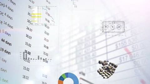 Stream of numbers, graphs, drawings and diagrams on a polygonal network. Backgro Stock Footage 233028657