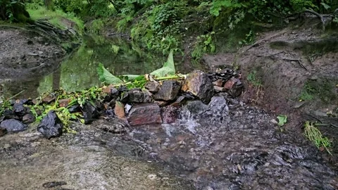 Stream or brook flowing through stones Video stock 246633720