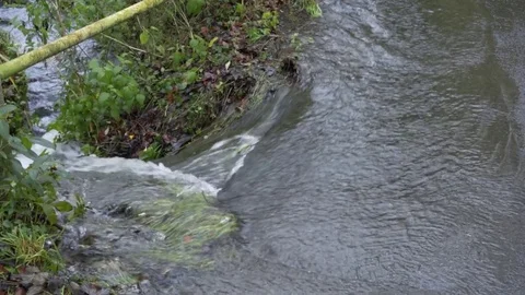 Stream overflowing onto road Stock Footage 73024625