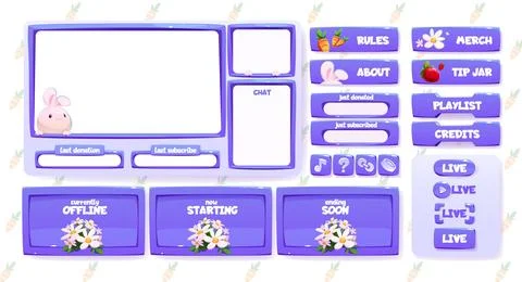 Stream overlay set with cute spring elements Illustrazione stock