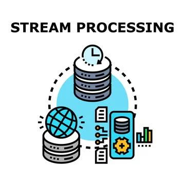 Stream processing large data volumes continuously Illustrazione stock