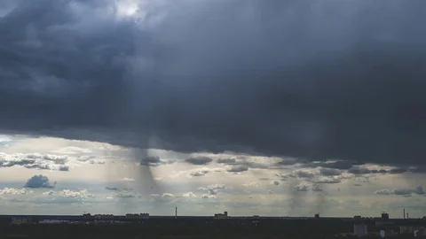 The stream of the rainy cloud above the city. time lapse Stock Footage 112600163