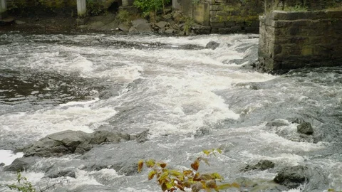 Stream rapids flowing over rock slow motion Stock Footage 109425778