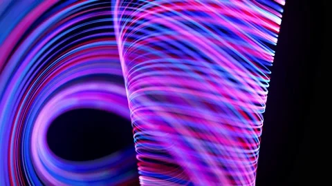 Stream of red blue neon lines form spiral shape, curls and pattern. Abstract Stock Footage 141677749