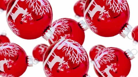 A stream red Christmas tree toy of different diameters. white background. 4K UHD Stock Footage 166411840