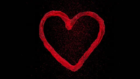 Stream of red liquid forming a heart shape isolated on black with alpha matte. Stock Footage 228691418