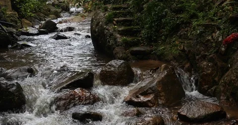 Stream river water in Ban Mae Kampong, place of travel in Chiangmai, Thailand Stock Footage 82799184