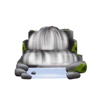Stream of river waterfall with mountain rocks vector illustration isolated. Stock Illustration