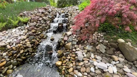 Stream running down stones in form of cascade in Keukenhof park Vídeos de archivo 330611509