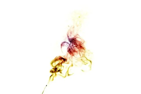 A stream of smoke on a white or black background, rises, bends and makes curls Stock Photos