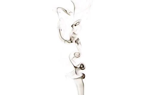 A stream of smoke on a white or black background, rises, bends and makes curls Stock Photos
