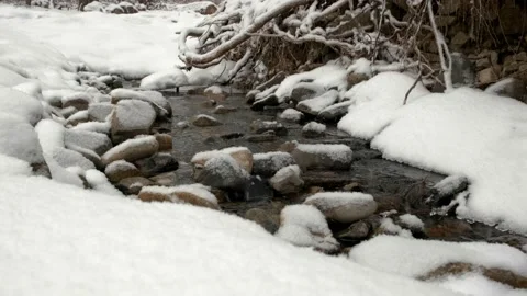 A stream in the snow in winter. Stock Footage 172400465