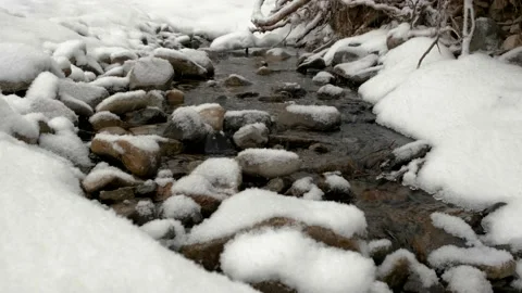 A stream in the snow in winter. Stock Footage 175556442