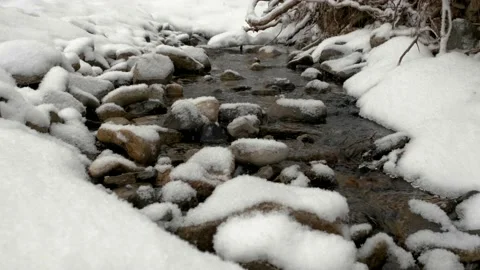 A stream in the snow in winter. Stock Footage 177411385