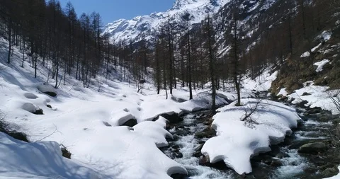 Stream in snowy valley Stock Footage 89196062