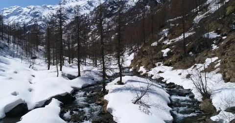 Stream in snowy valley Stock Footage 89196259