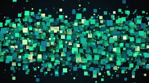 Stream of square particles Geometric wave from scattering 3d render cubes.... Foto stock