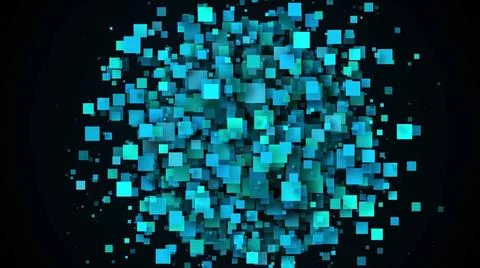 Stream of square particles Geometric wave from scattering 3d render cubes.... Stock Photos
