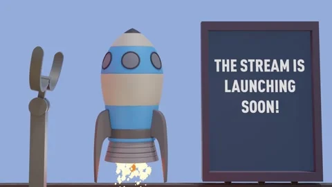 Stream starting- BLUE rocket launches, animated takeoff for start of livestream Stock Footage 245940208