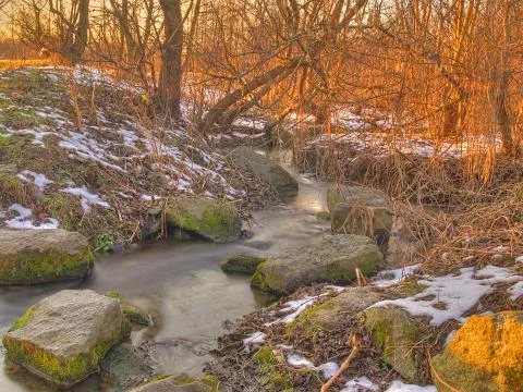 Stream on sunset Stock Photos