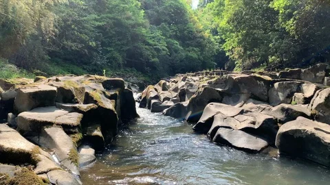Stream throghing tatamigafuchi Basalt columnar joint Stock Footage 108378017