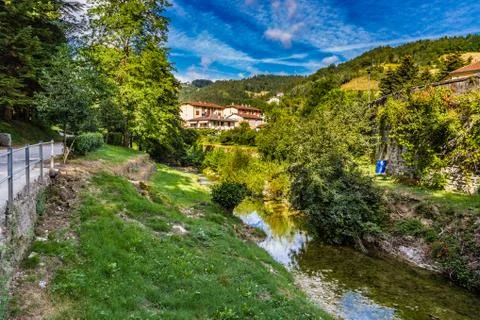 Stream through medieval village Stock Photos