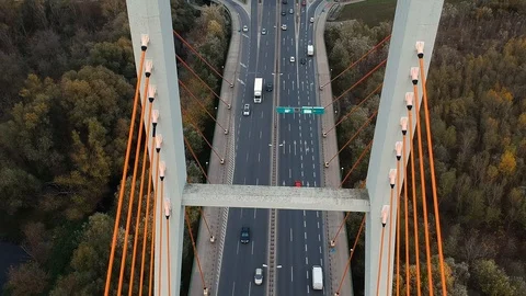 Stream of transport over Most Siekierkowski Stock Footage 121945785
