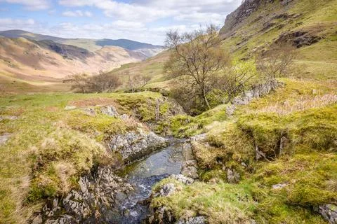 Stream in valley, Far Easedale Gill, Grasmere, Lake District, UK Stock Photos