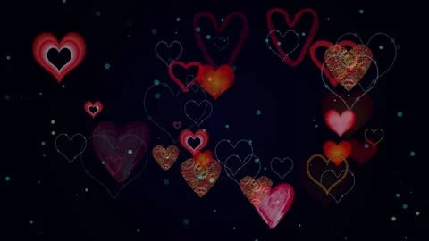Stream of various types of hearts moving out and rearward and disappearing,.. Stock Footage 258446840