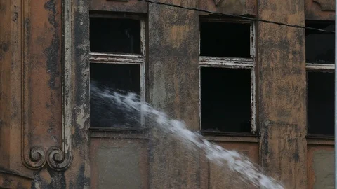 Stream of water from a fireman's hose Stock-Footage 99351236