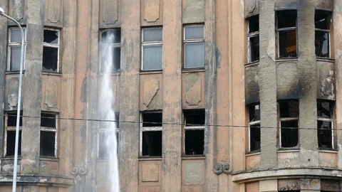 Stream of water from a fireman's hose Stock Footage 99353141