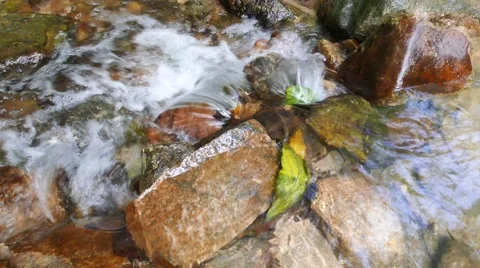 Stream water flow at waterfall Stock Footage 57312775