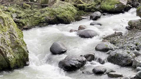 A stream of water is flowing between rocks Stock Footage 296182949