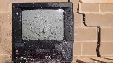 A stream of water flows to the TV. Surprises and accidents concept Stock Footage 81700770