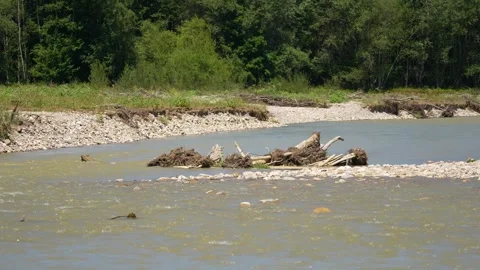 Stream of water in river running through stone boulders Abundant river flowing Video stock 264607094