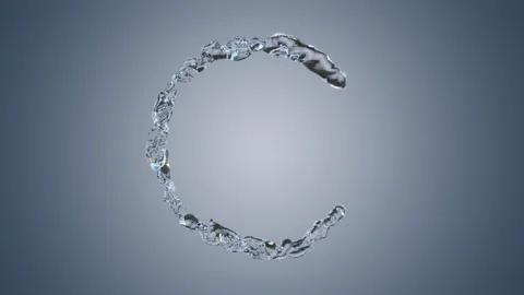 Stream of water rotating and forming O in midair. CG. Alpha Matte. Stock Footage 135429697